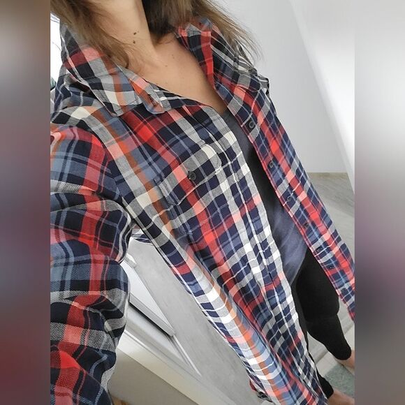 Universal Thread S Long-Sleeved Blue & Red Plaid Button-Down Flannel ShirtDress - Picture 9 of 9